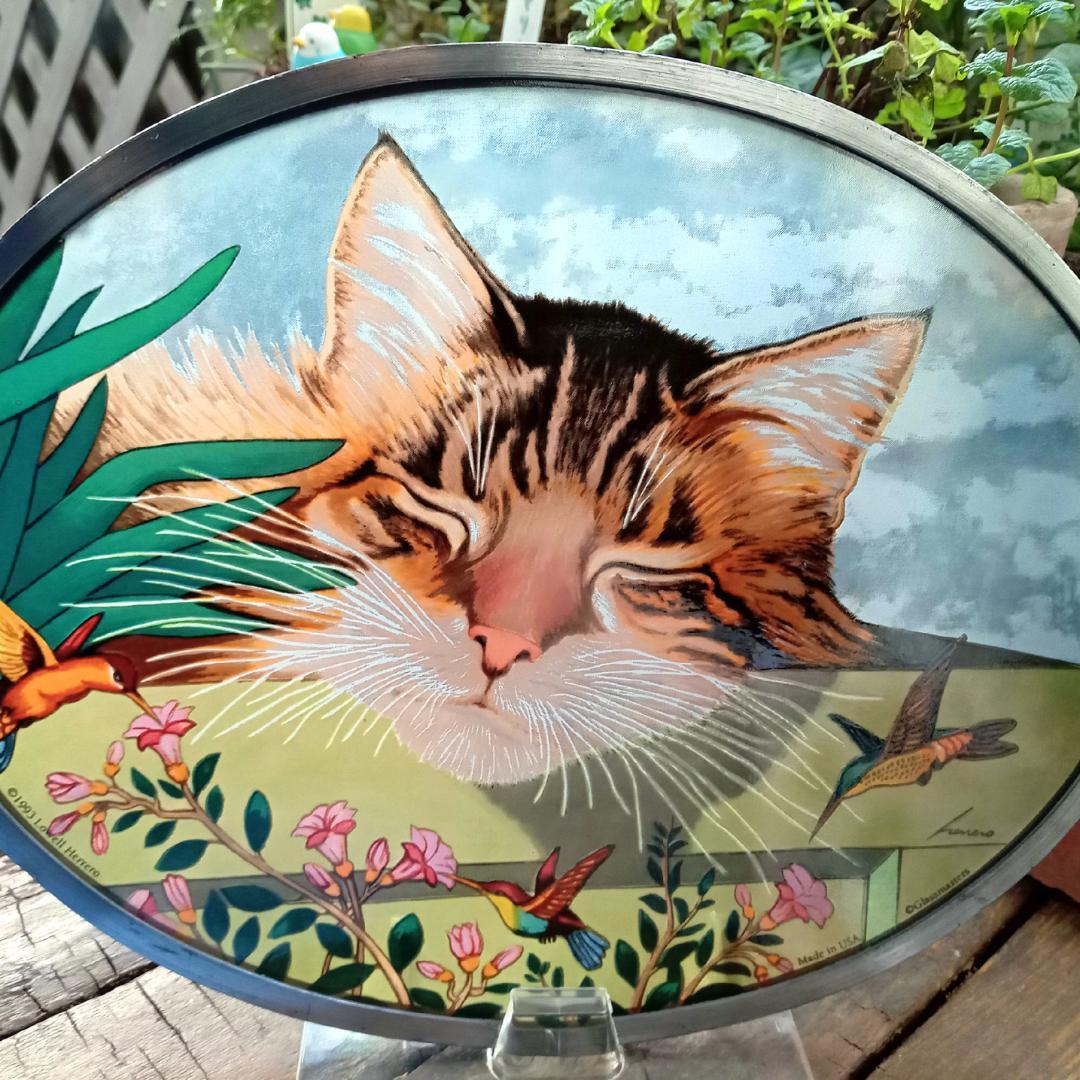 大判ヘレロ ステンドグラス ロッキー 眠り猫さん グラスマスターズ社にゃんこ