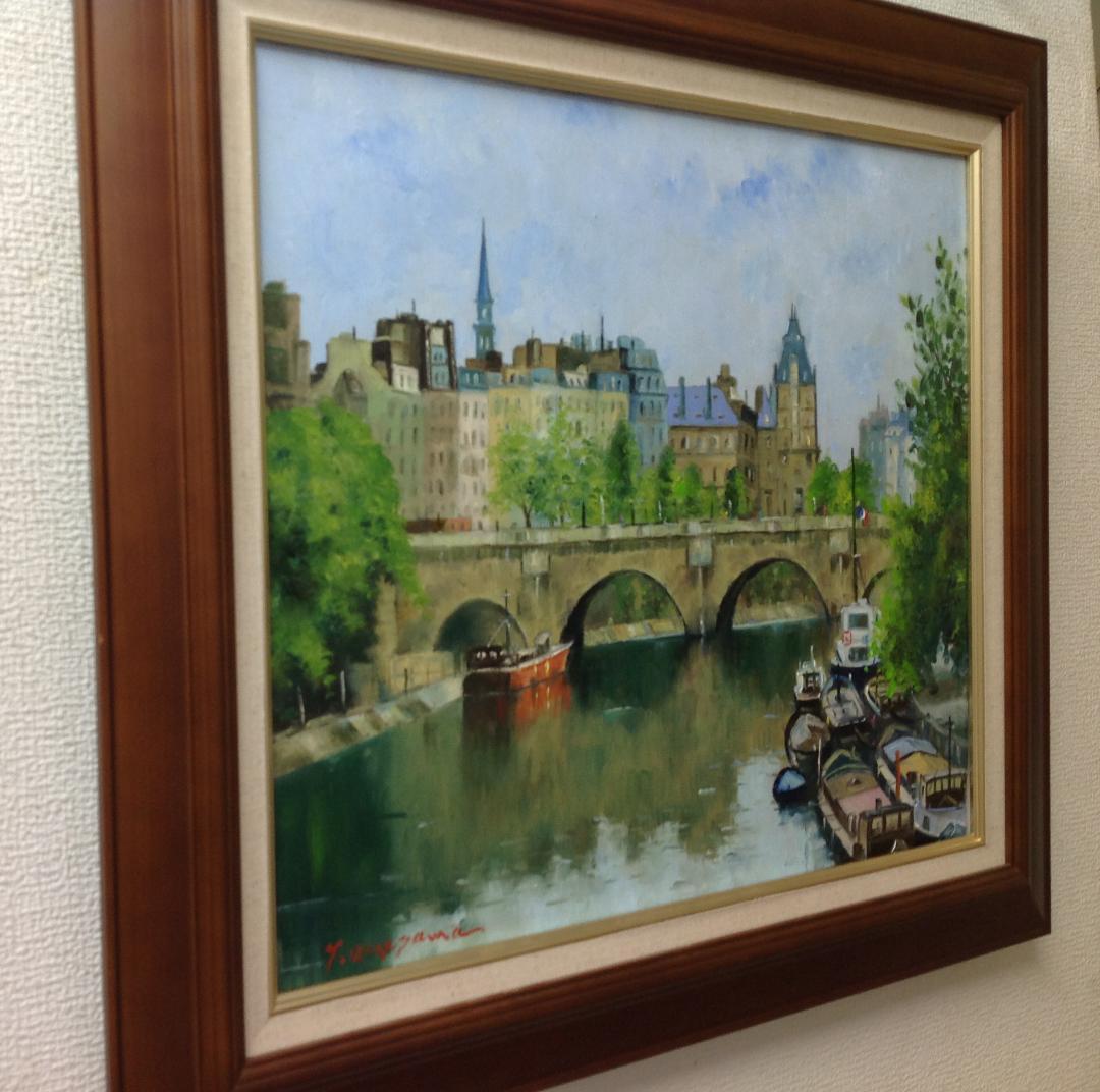 絵画 梅沢民雄 肉筆油絵 風景画 水辺 パリ セーヌ河