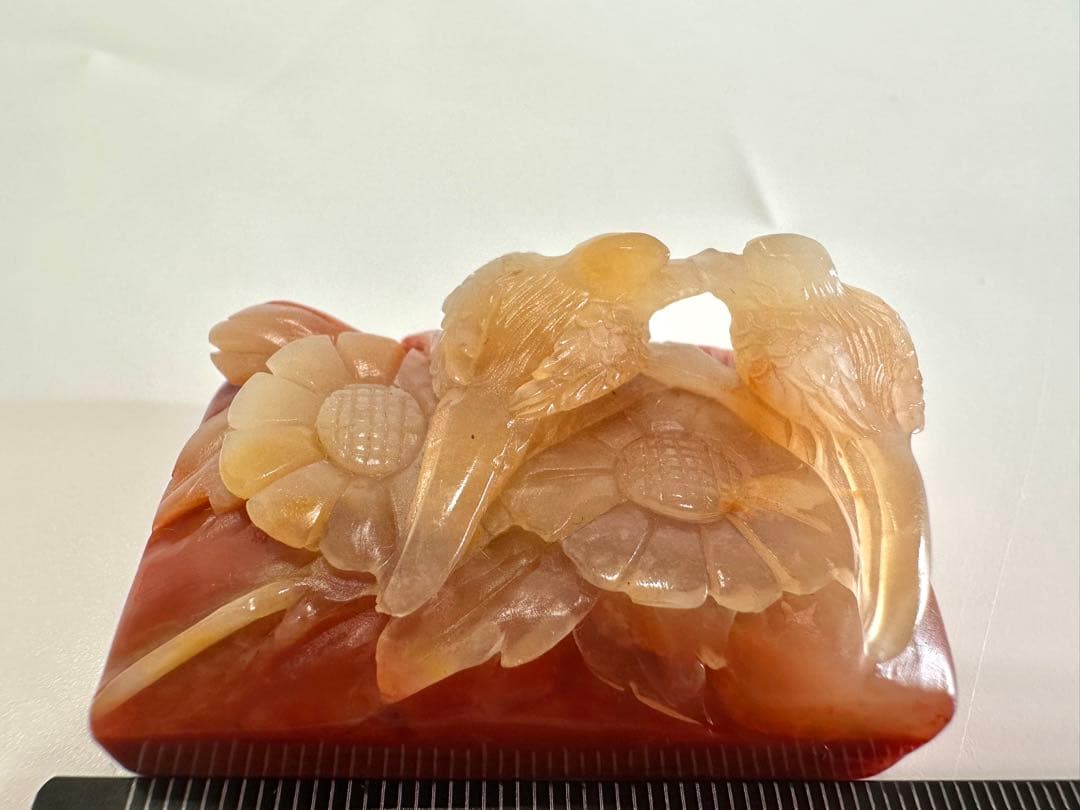 【喜上眉梢】 花鳥　美品　高級印材　篆刻　ラオス印石　水凍　朱砂