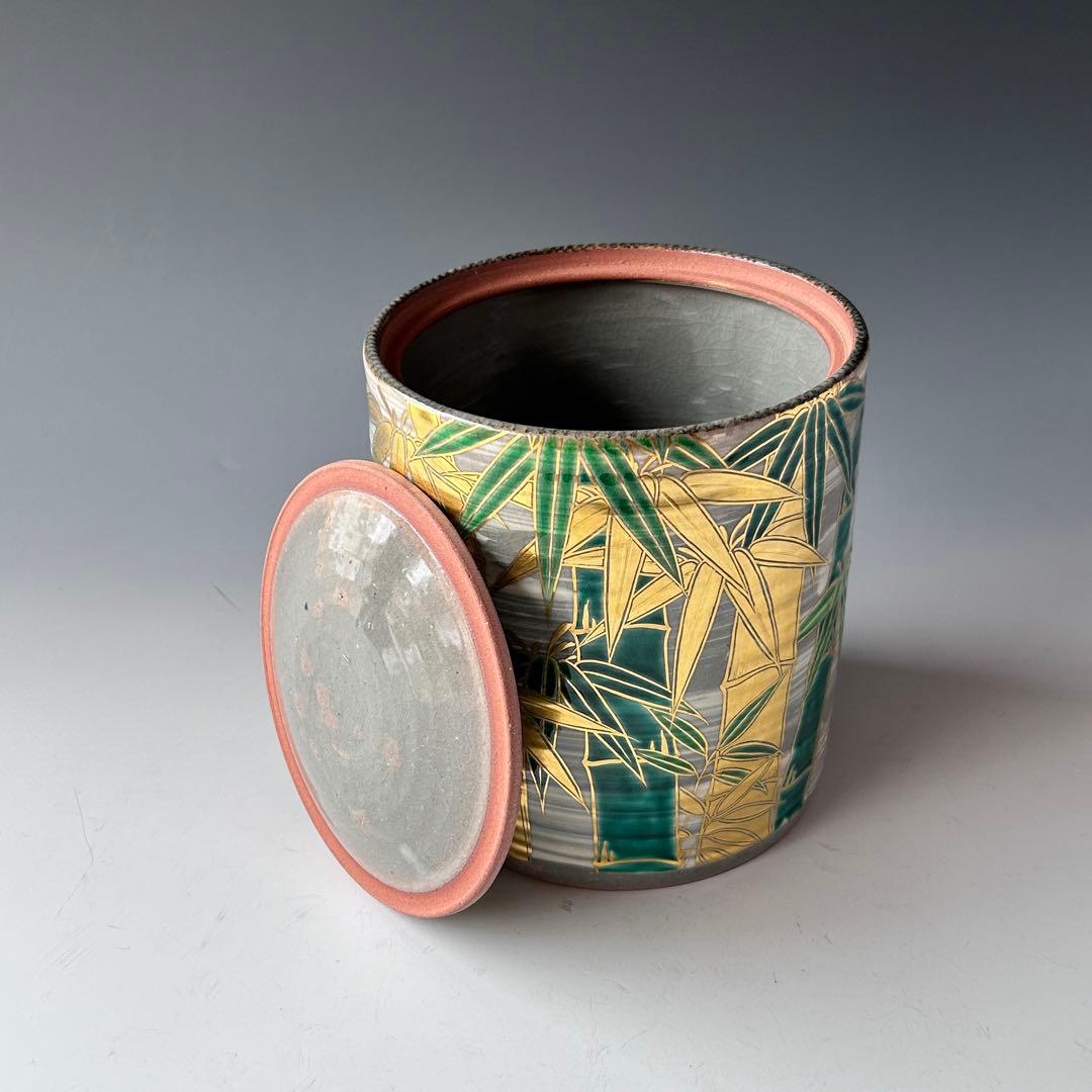 茶道具　乾山写　金彩　竹絵　水指　宮川香雲　共箱　茶会　京焼　棚　作家物　陶芸