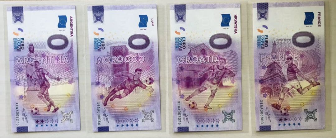 ZERO EUROサッカーワールドカップ2022年・32代表チーム未使用記念紙幣