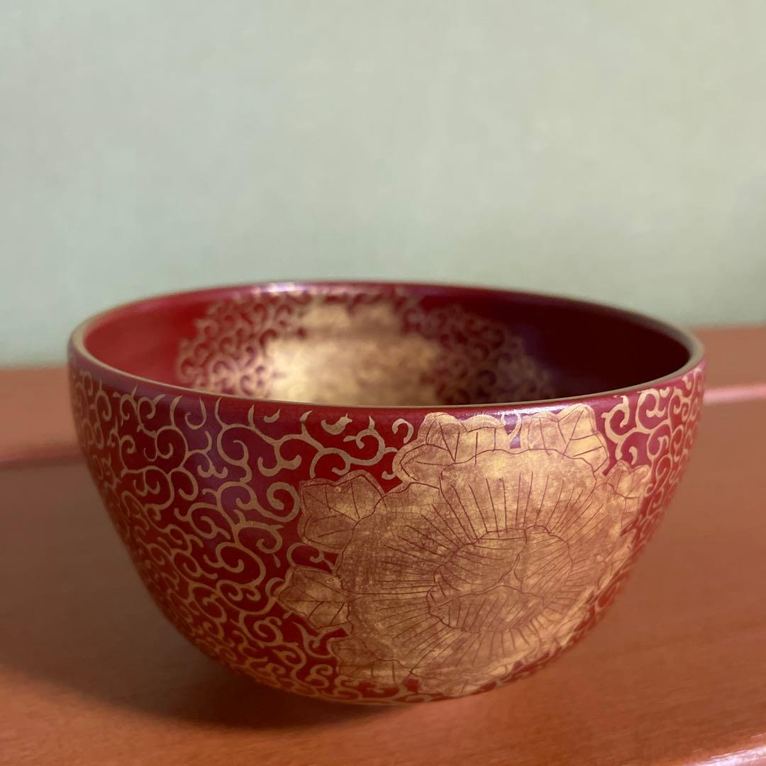 中村桜谷　桜谷窯　京焼　抹茶碗　朱金金襴唐草　共箱あり