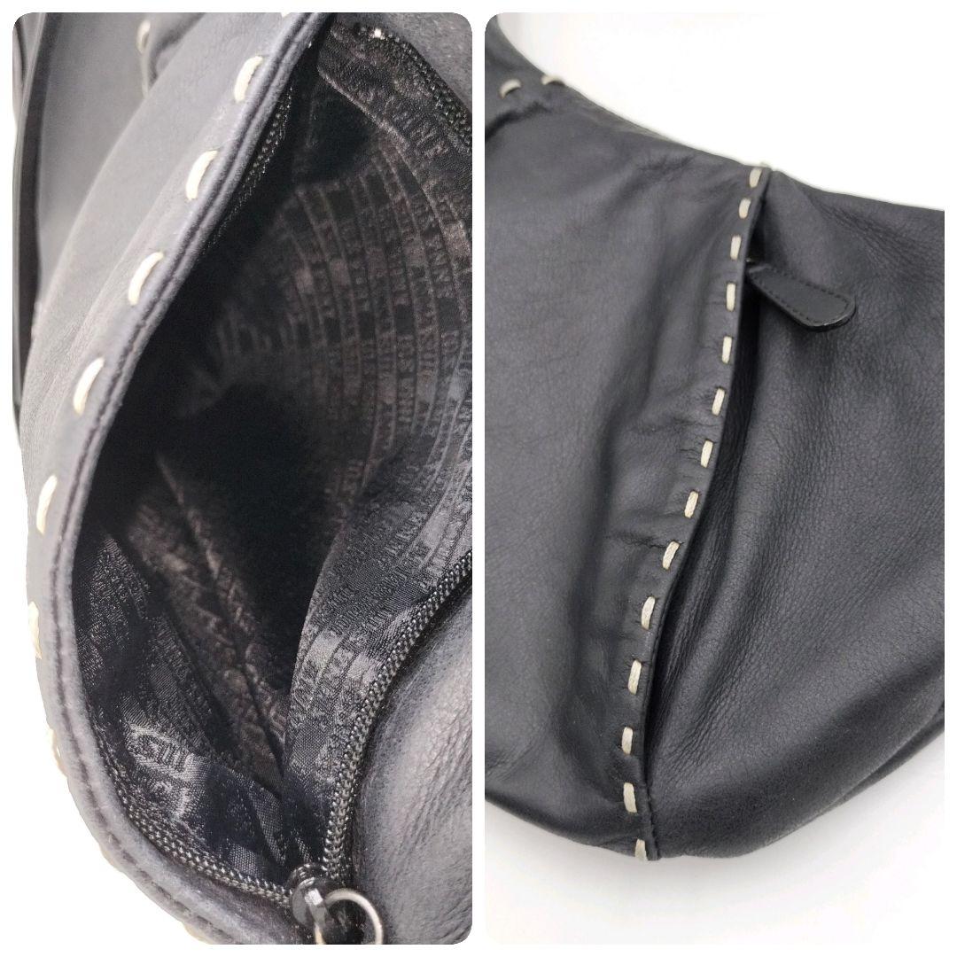 アナスイ 三日月 レザー ワンショルダーバッグ 黒 フラワーモチーフ