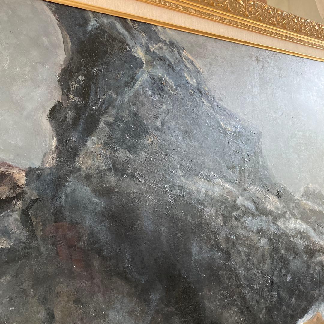 特大 P100号 古画 佐々木恭子 画 「濤」 岩手県三陸の海 ゴールドフレーム