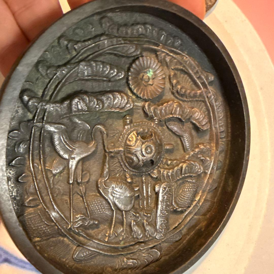 江戸時代　希少美品　古鏡　和鏡　銅鶴亀松のデザイン　天正出雲守