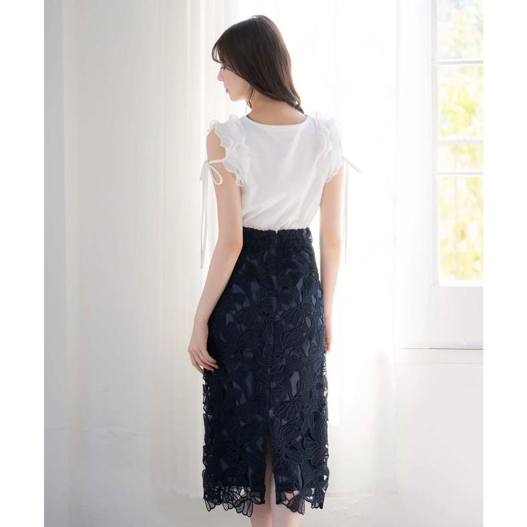 ノエラ　noela リボン　レース　タイト　スカート　通勤　ネイビー　紺