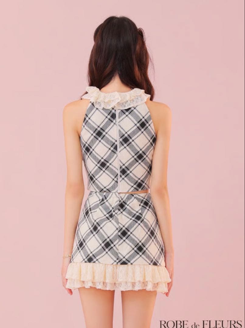 ROBE de FLEURS アイボリー・チェック ミニドレス S