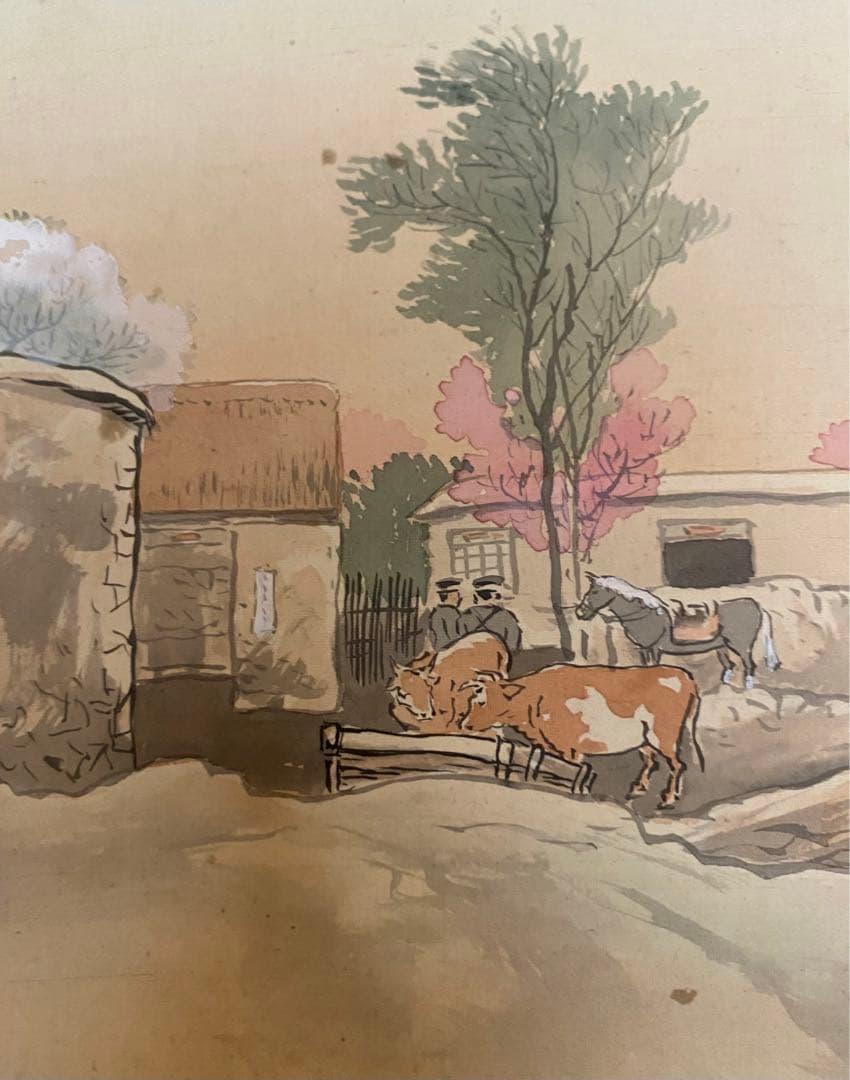 [傑作・真作]　寺崎広業　遼東春色　晩年作　日本画　掛軸　中国　遼東半島　桜