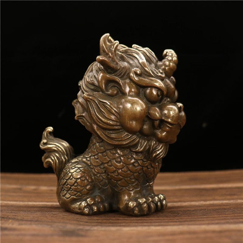 銅製 麒麟 置物 玄関 書道具 文房具 装飾品 工芸品 美術品