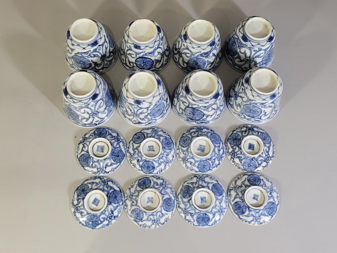 中国 染付 蓋碗 大明成化年製 八客