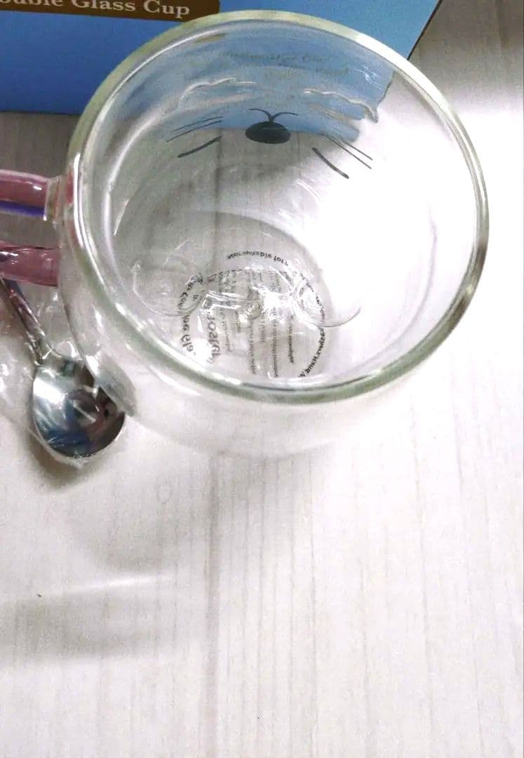 260ml ダブルウォールグラス 猫 ネコ かわいい カフェグラス 取っ手付き
