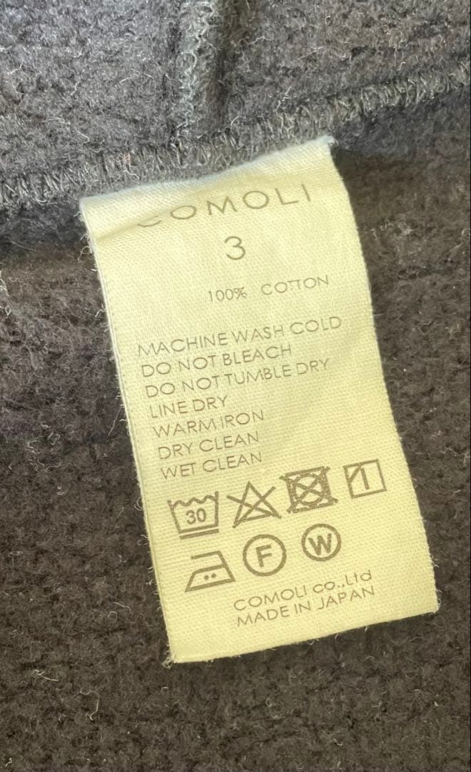 COMOLI 23AW コットン吊裏毛ジップパーカ size3 black