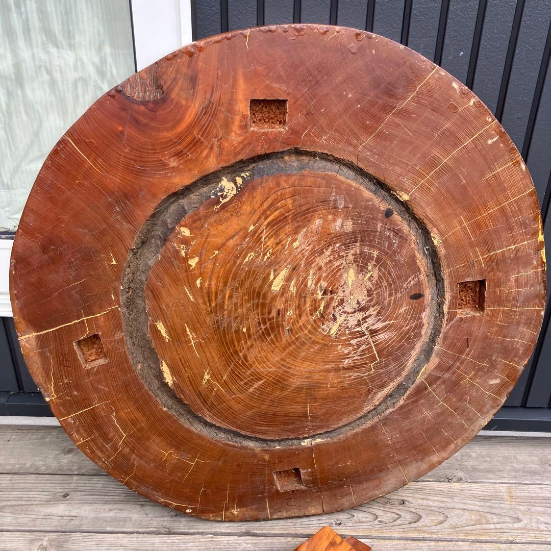 昭和レトロ 木製 天然木 欅材 一枚板 脚付き 円形座卓 センターテーブル
