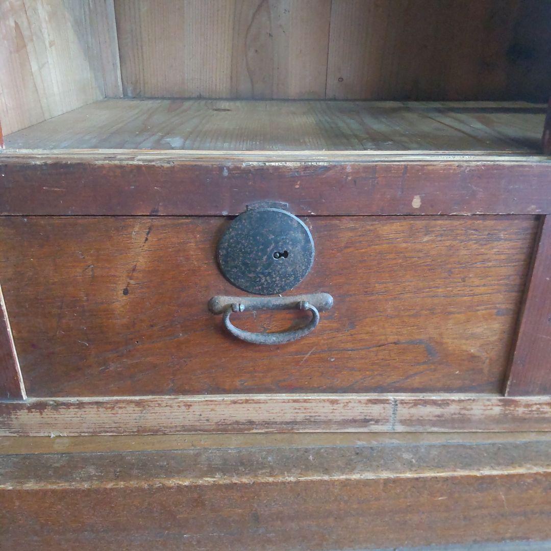 昭和レトロ ガラス戸棚｜引き出し付き食器棚｜古民家・カフェ什器に