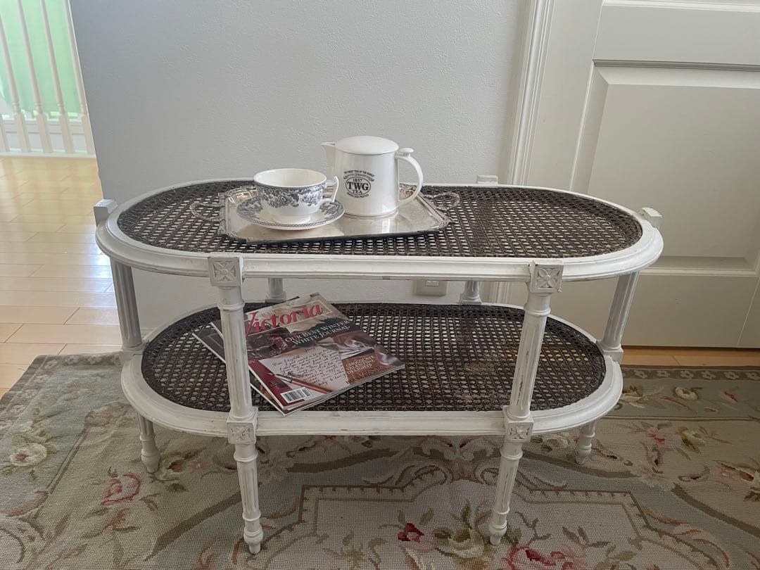 フランスアンティーク　ケインの2段ローテーブル　ルイ16世スタイル