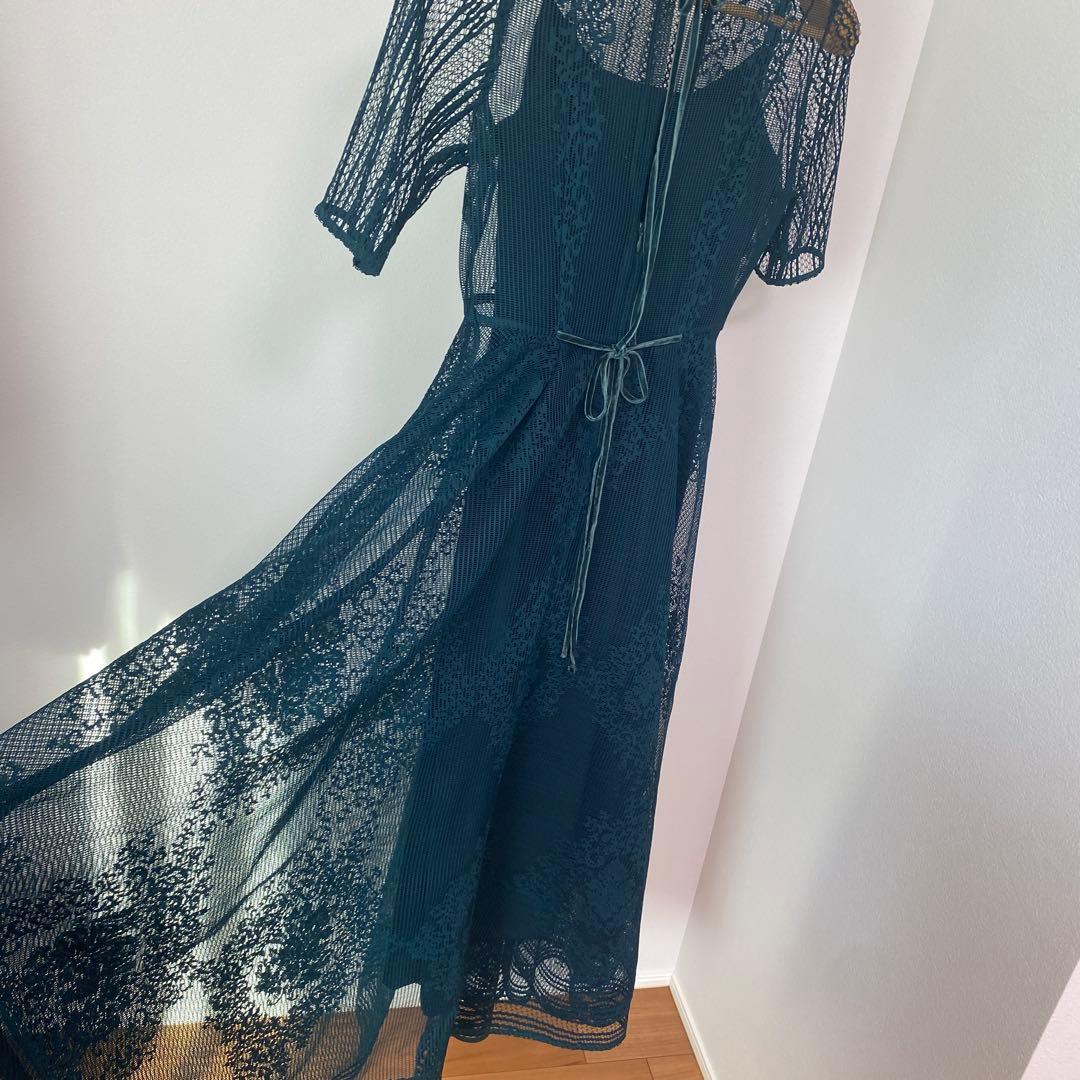 値下げ✴︎FRAY I.D ダークグリーン レース フルレングスドレス