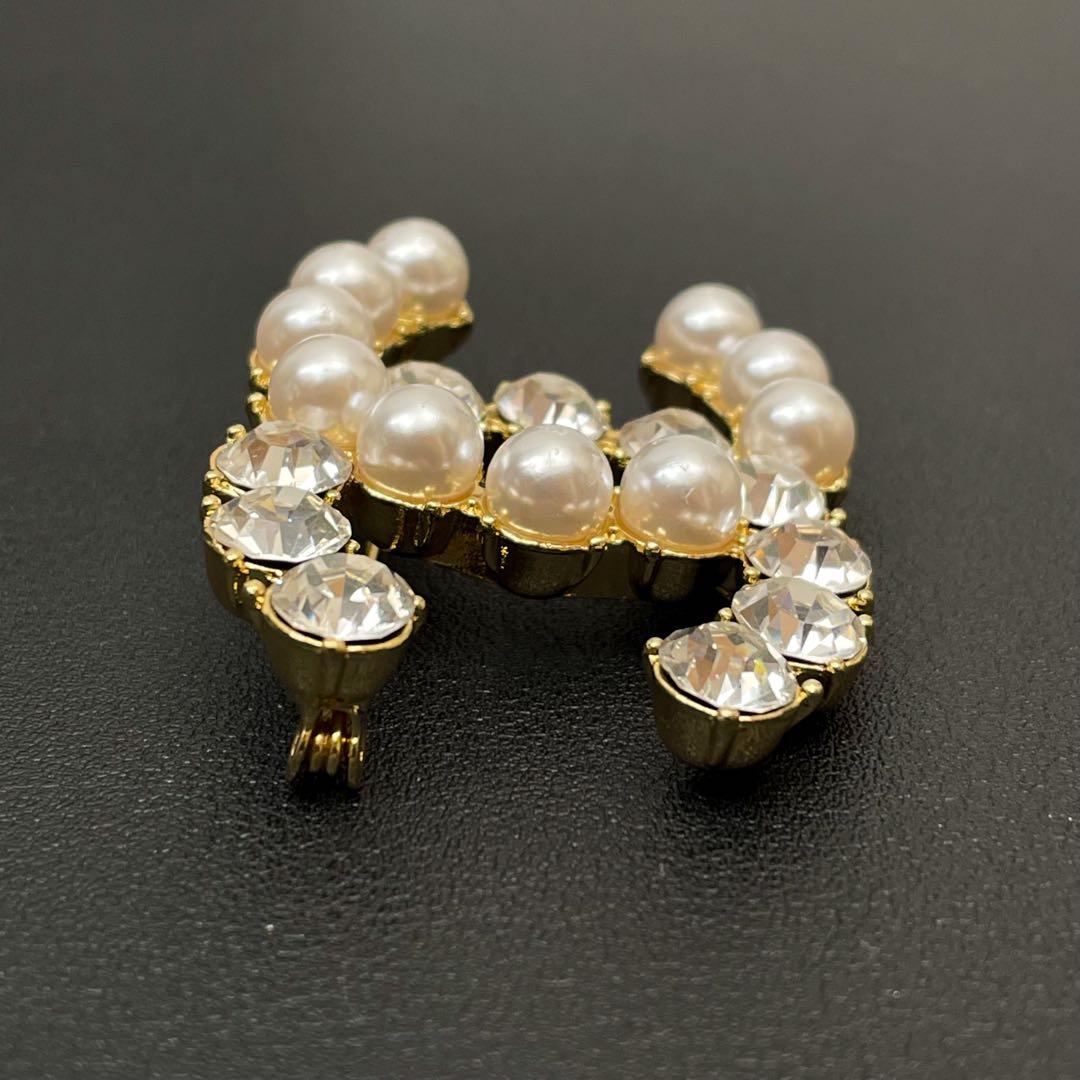 美品 シャネル ココマーク ラインストーン パール ブローチ コサージュ 22A