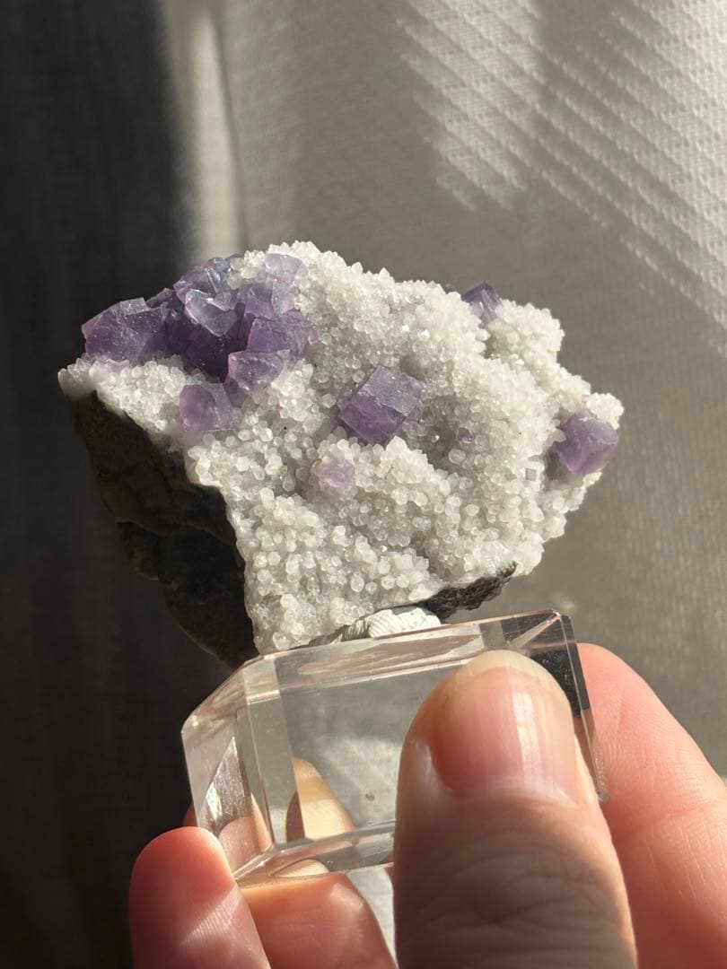 中国 ヤオガンシャン産　パープルブルー　フローライト　水晶　共生鉱物　鉱物標本