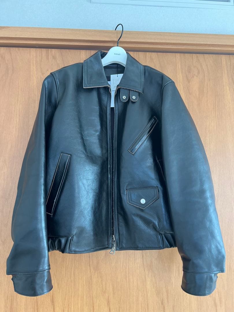 sacai シングルライダースジャケット ブラック カウハイド