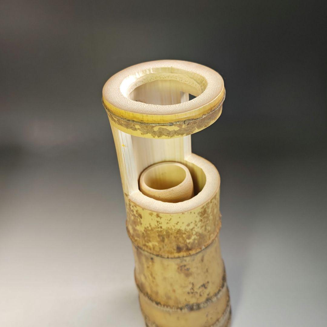 イ797 花入『大徳寺　福本積應　極箱』『銘　喫茶去』『竹器師　影林宗篤』竹花器