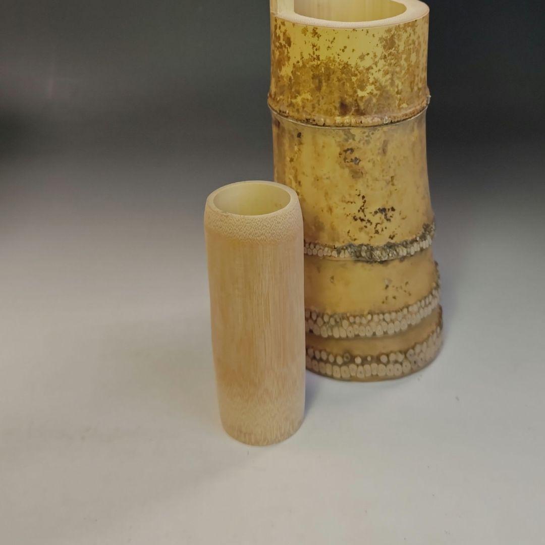 イ797 花入『大徳寺　福本積應　極箱』『銘　喫茶去』『竹器師　影林宗篤』竹花器