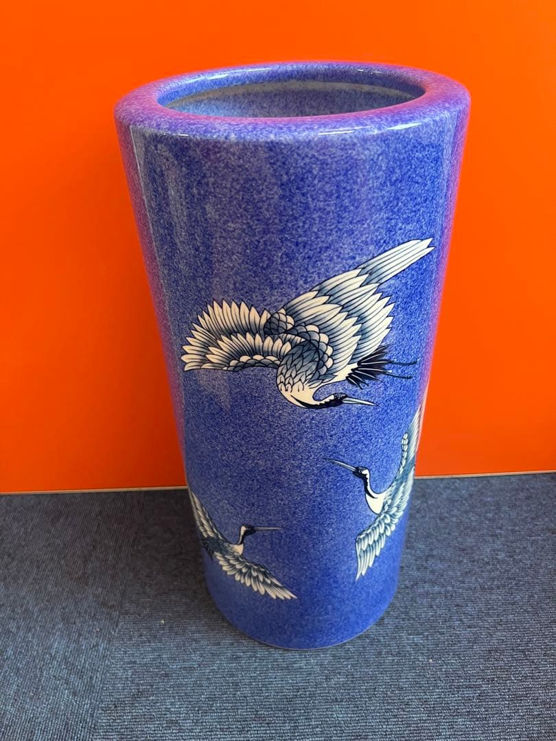 1344 激レア　其泉　色絵鶴文　傘立て　未使用　美術品