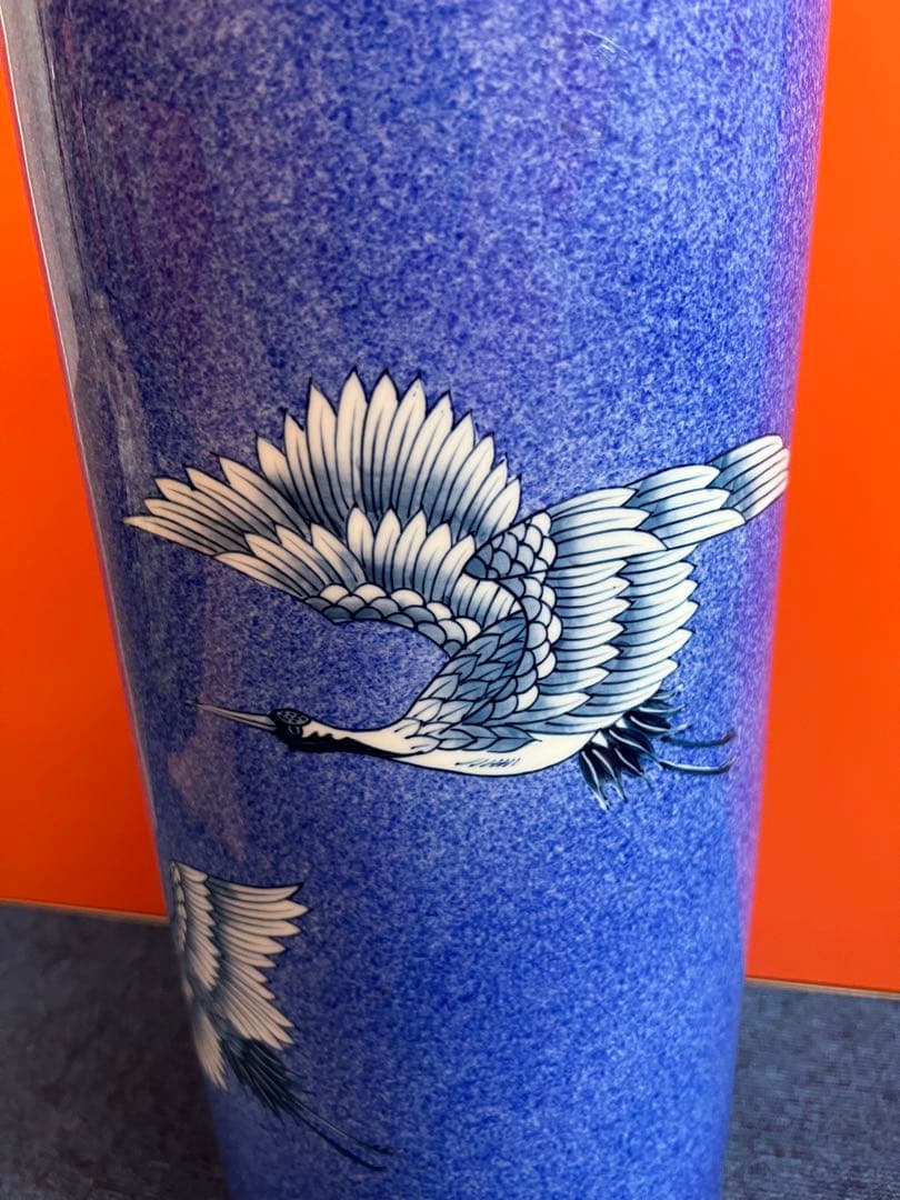 1344 激レア　其泉　色絵鶴文　傘立て　未使用　美術品