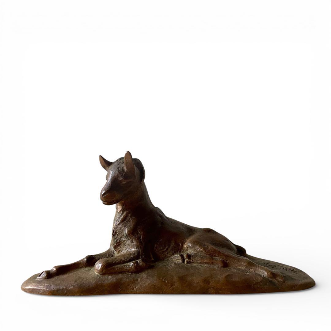 【希少】宮地寅彦 銅 ブロンズ 山羊 文鎮 書道具 共箱 在銘 置物 オブジェ