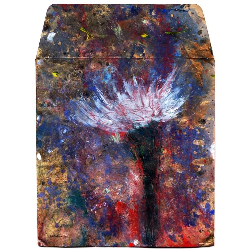 内野隆文　花　古い封筒にアクリル絵具　絵画　現代アート　額縁　アンティーク　真作