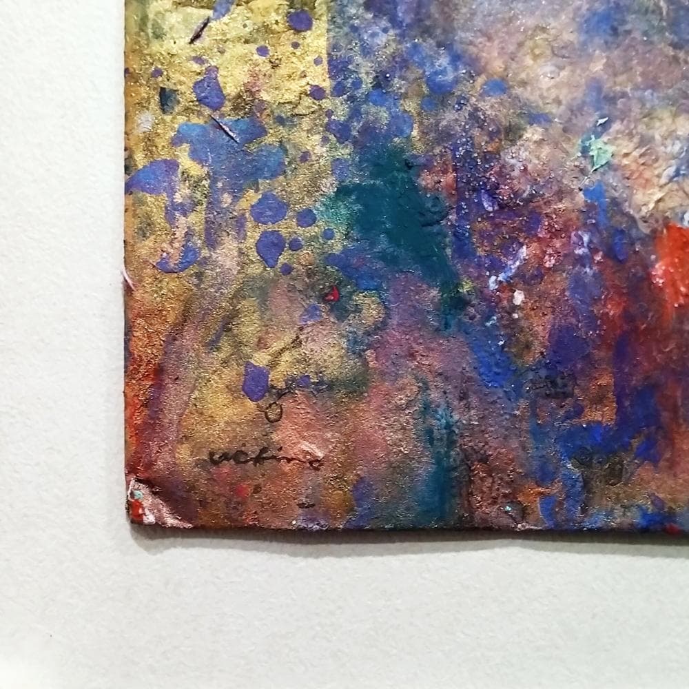 内野隆文　花　古い封筒にアクリル絵具　絵画　現代アート　額縁　アンティーク　真作