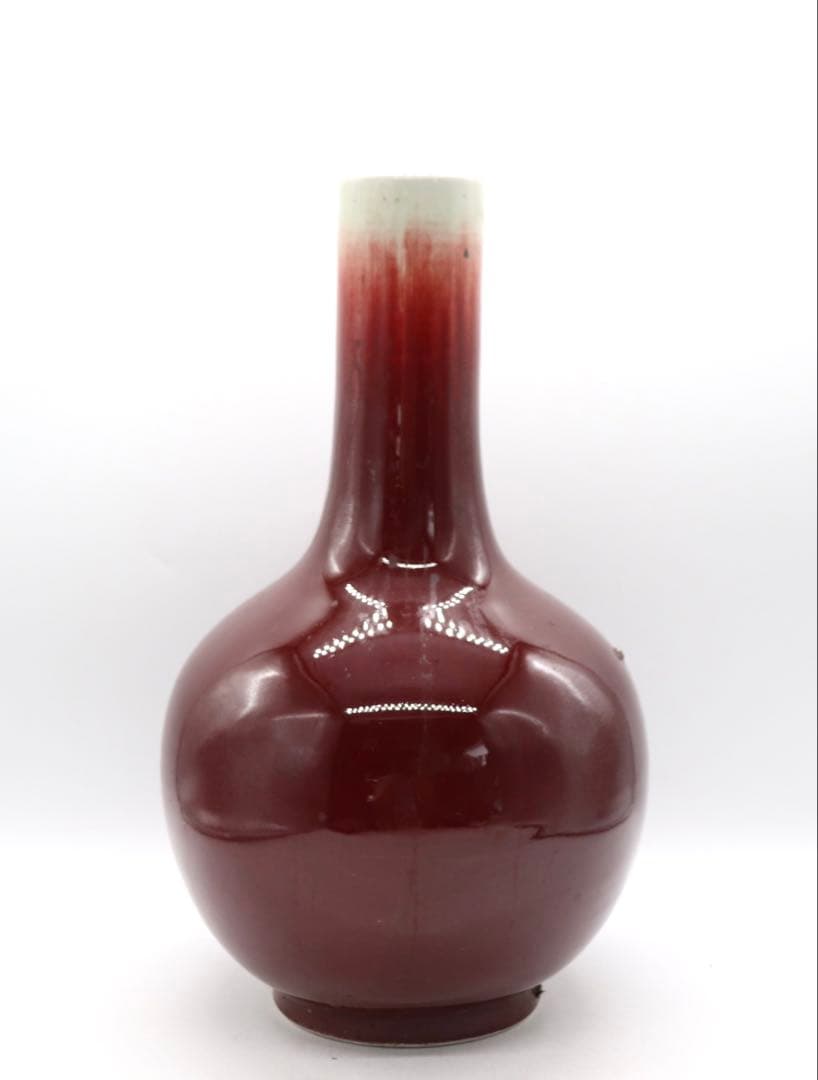 中国　紅釉長頸瓶　送料込み250614