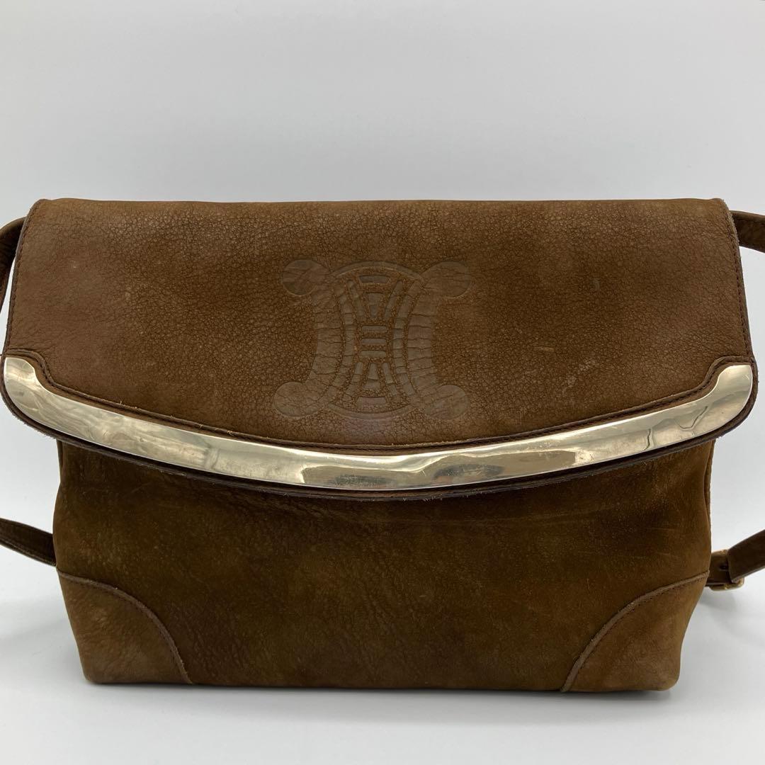 【希少】CELINE スエード マカダム ロゴ型押し フラップ ショルダーバッグ