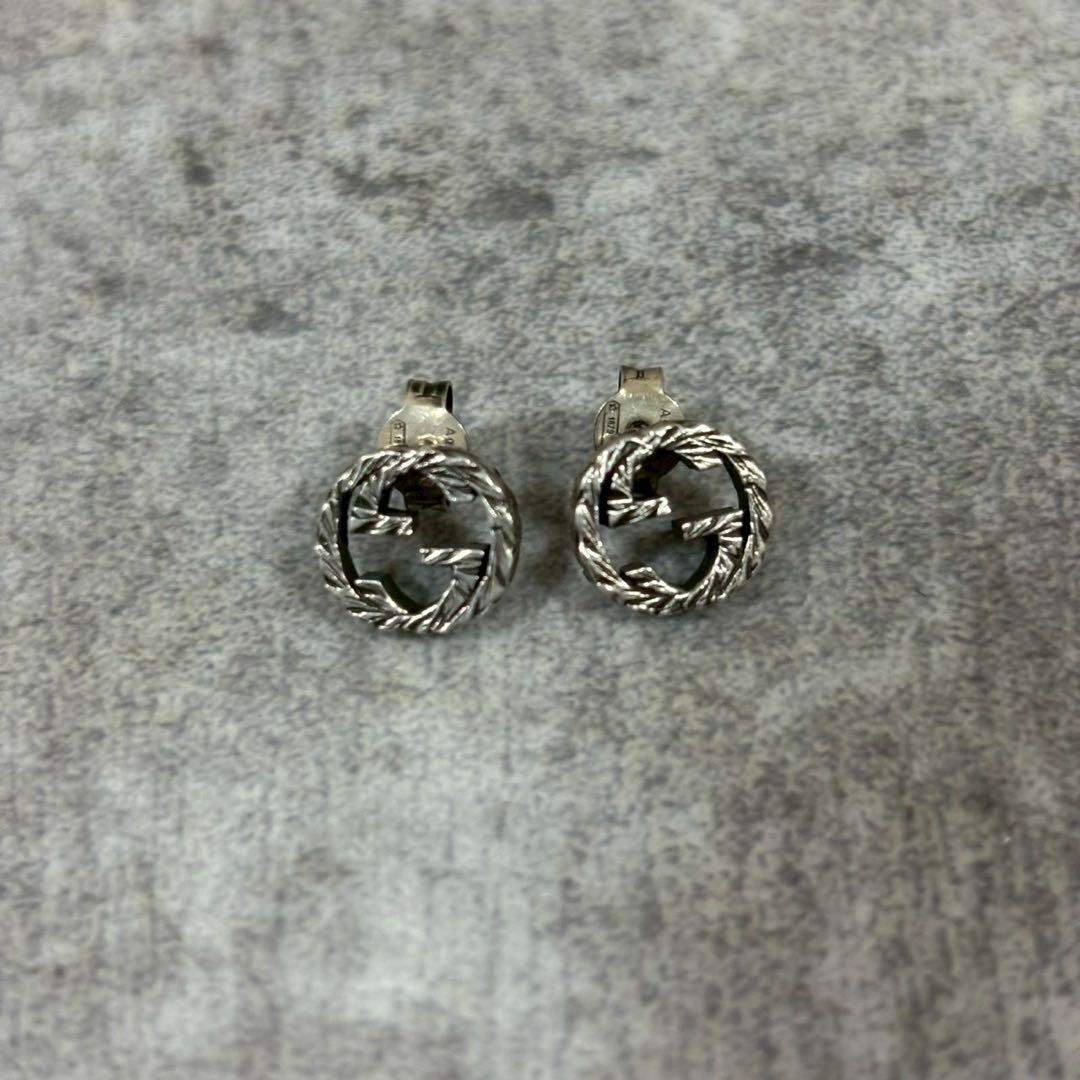 GUCCI　グッチ　ピアス　インターロッキング　アラベスク　燻　両耳用