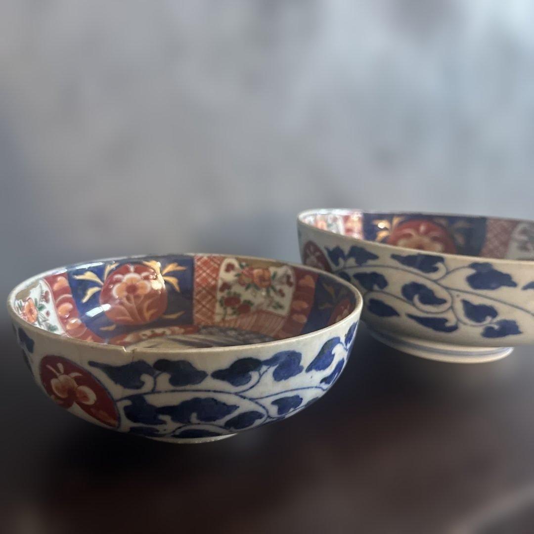 色絵陶器ボウル2点セット 難あり
