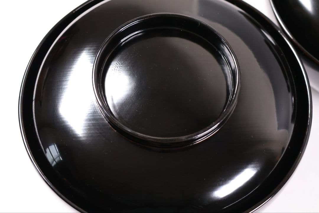 【CM411】天然木漆塗 加賀蒔絵 蓮と野菜金蒔絵 黒煮物椀 二客 漆器 昭和期