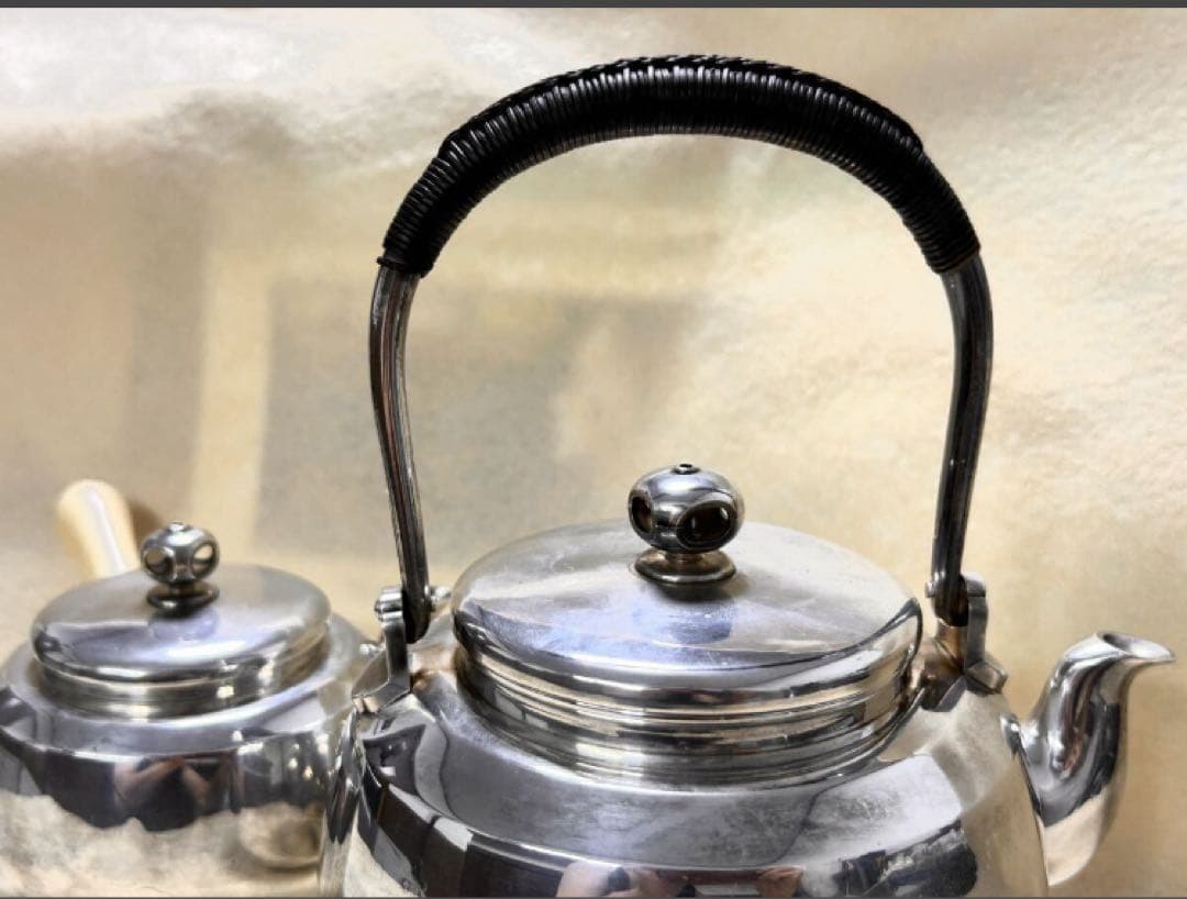 尚美堂 銀製 厚板 横手急須 煎茶道具 湯沸 銀瓶 2点セット