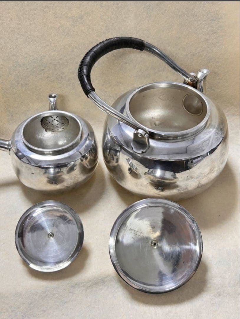 尚美堂 銀製 厚板 横手急須 煎茶道具 湯沸 銀瓶 2点セット