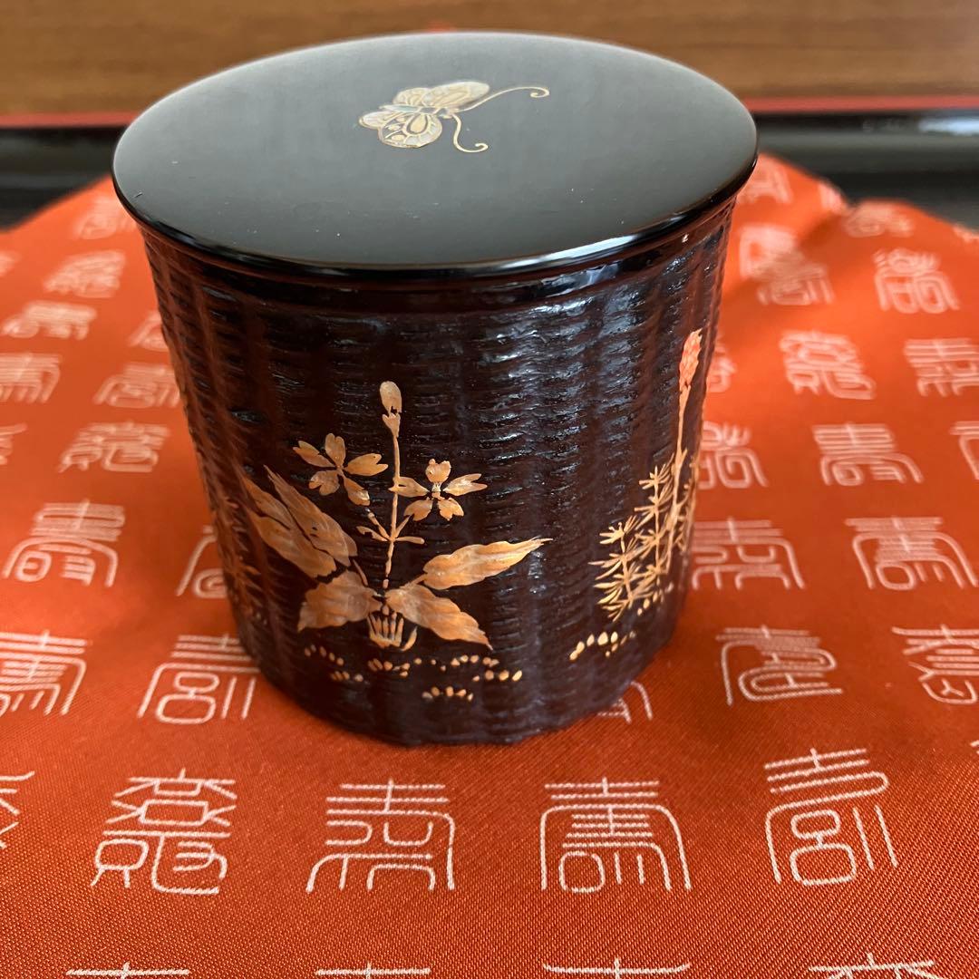 最終お値下げ 塗師 辻石斎 春野蒔絵 籠棗 茶道具 共布 共箱
