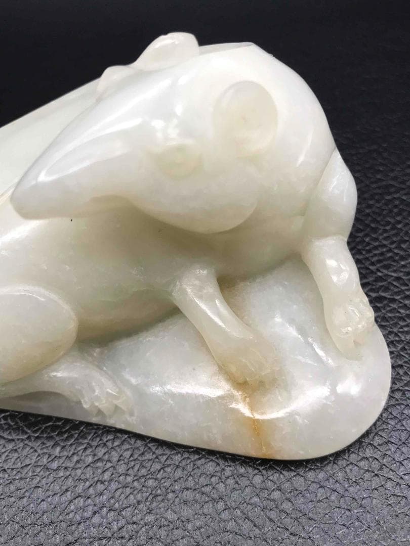 清時代　和田玉　瑞鼠　和田白玉彫り　古玉石　時代物　賞物　中国古美術(F-32)