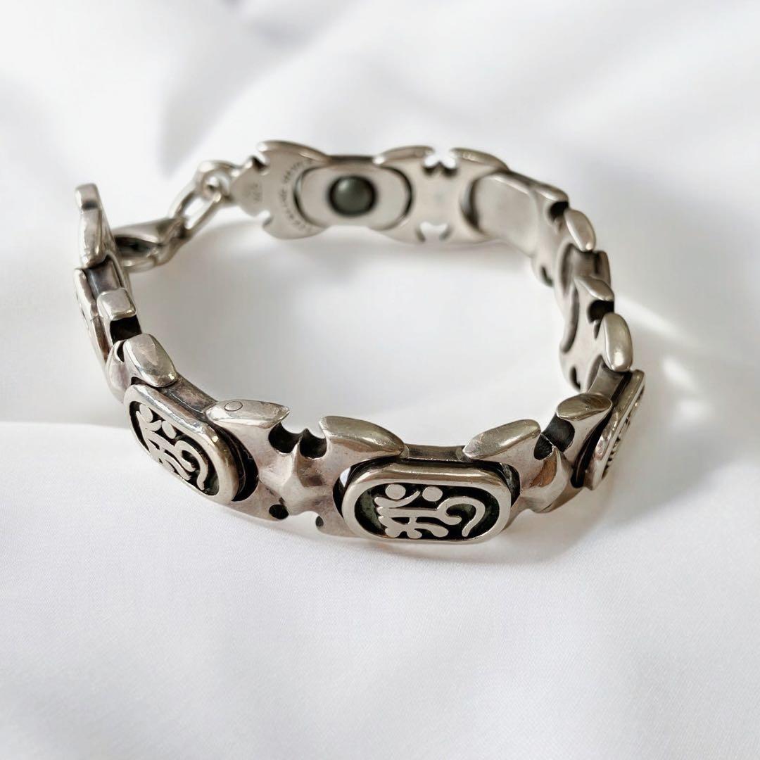 シルバー　925 腕輪　ブレスレット 彫刻デザイン 刻印　ゴツめ 太め