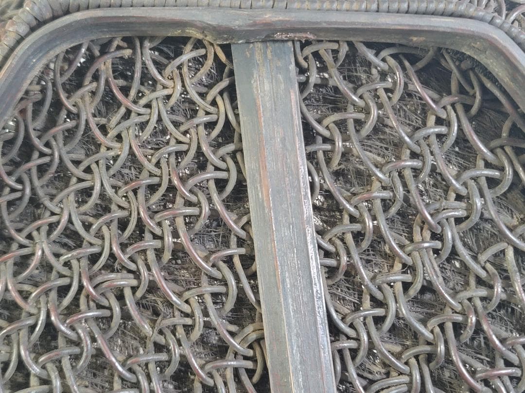 茶道具 竹網籠 炭斗 時代物 DT533