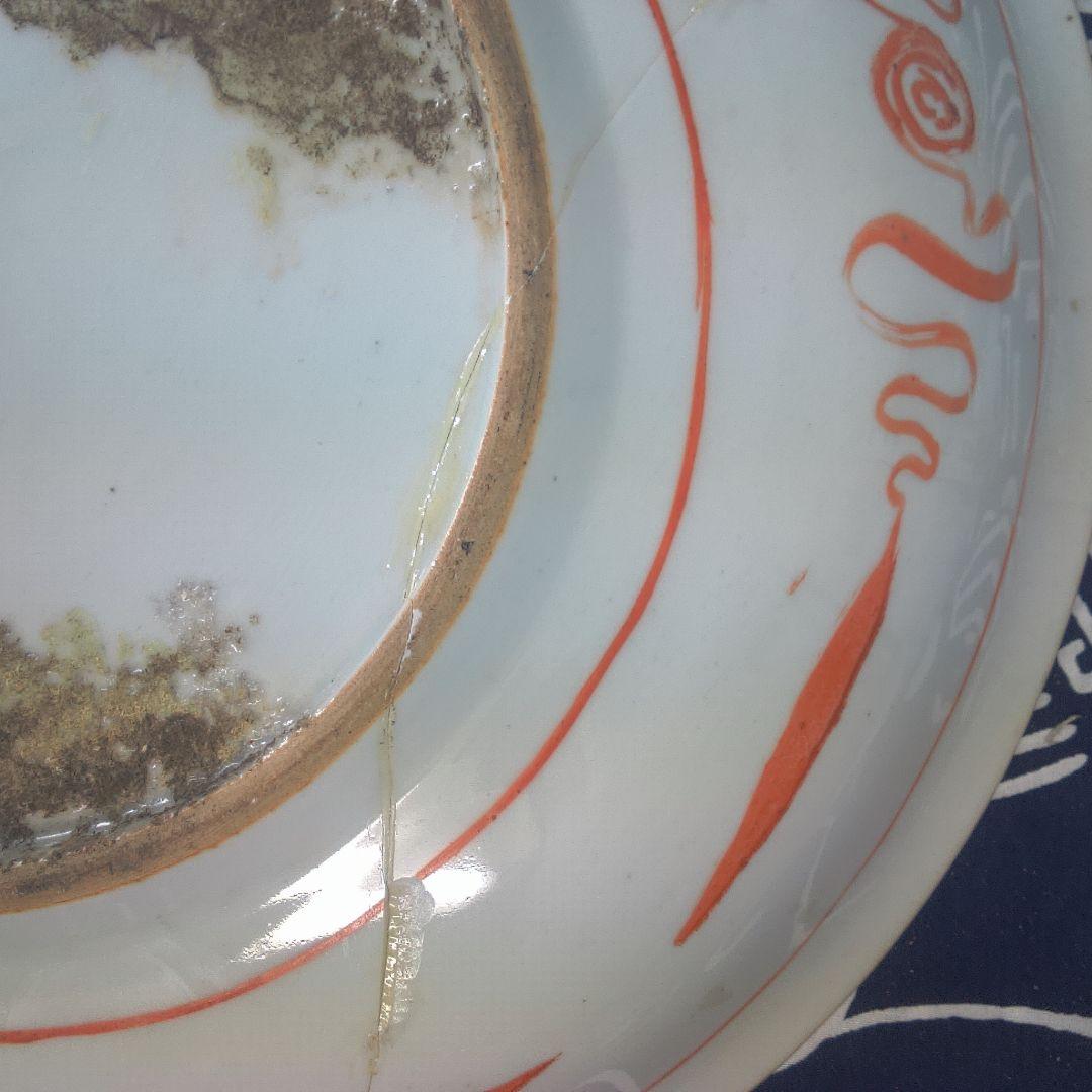 骨董６ ひび直しあります注意多色花模様の陶器皿