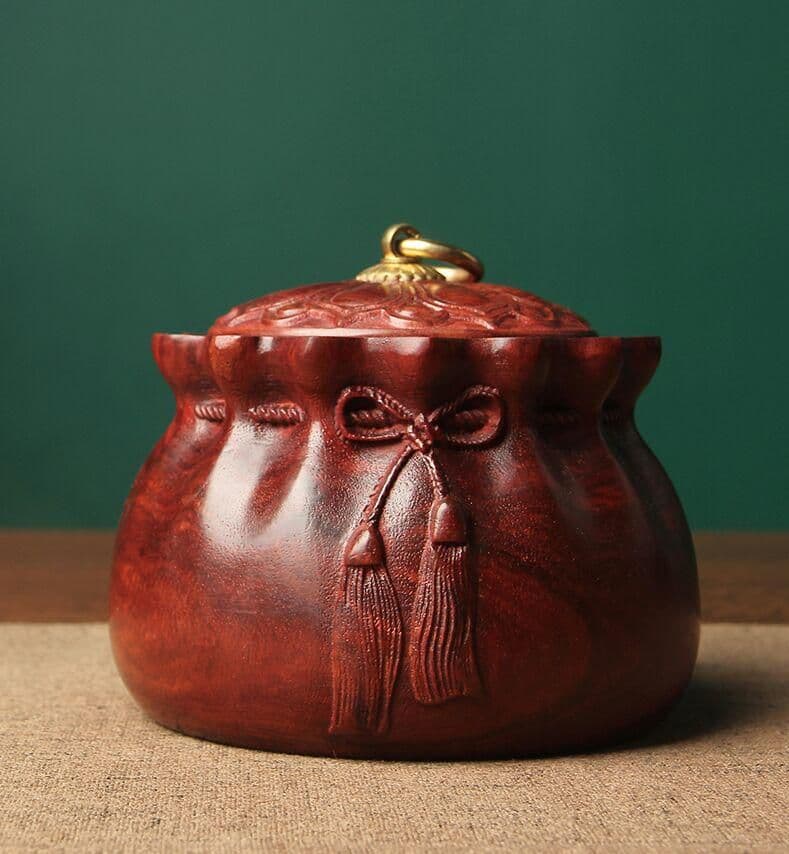 白檀の布袋の茶缶のトランペット家庭用復古住宅の置物携帯木製の密封茶缶の蓋