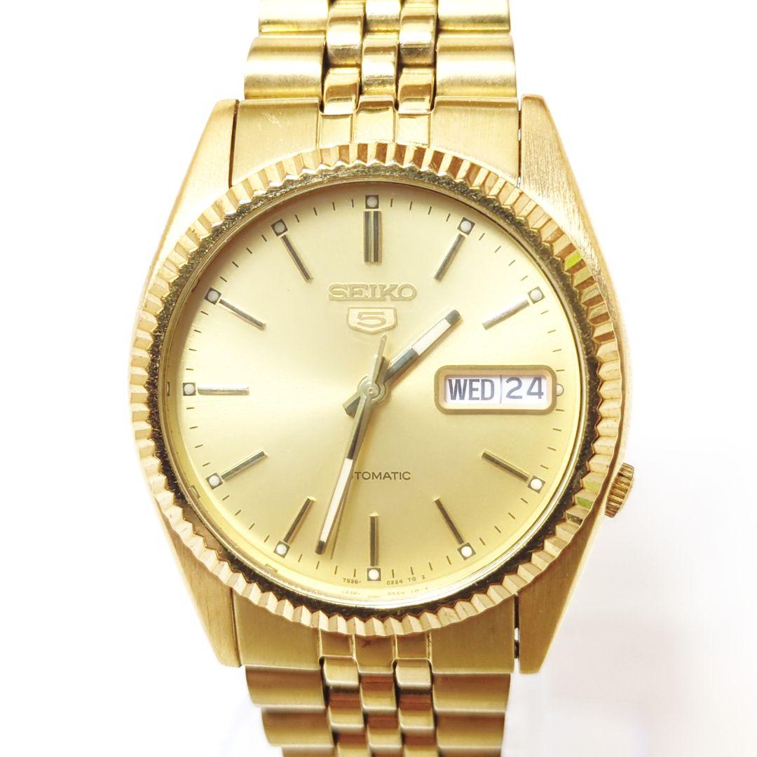 【美品】SEIKO5 自動巻き 稼働品 デイデイト 腕時計 裏スケ