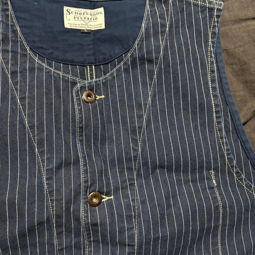 【美品】ショット　ヒッコリーベスト　L デニム　ベスト　ストライプ