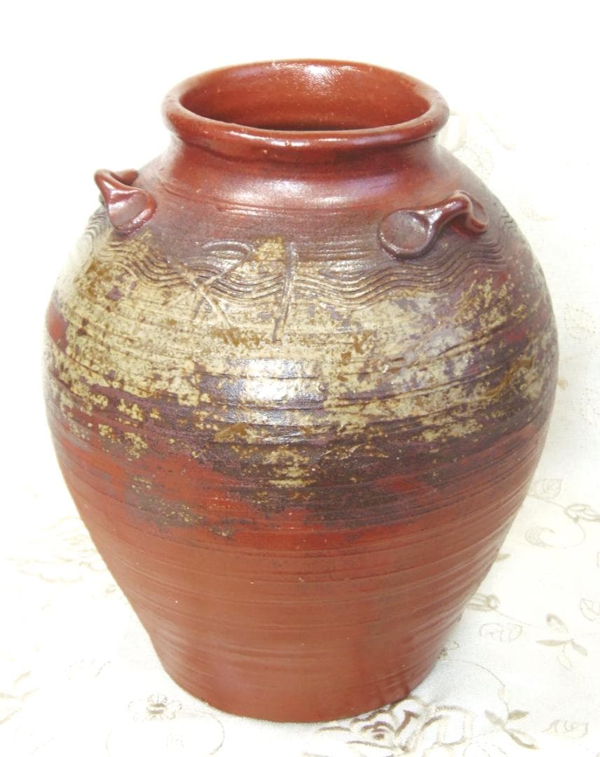 備前焼 古備前 三耳茶壺 花瓶 骨董 花器 フラワーベース 和風 置物