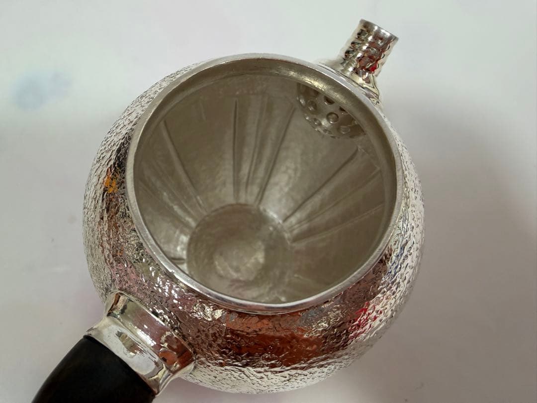 純銀製 菊文 唐木手 急須 銀瓶 煎茶道具