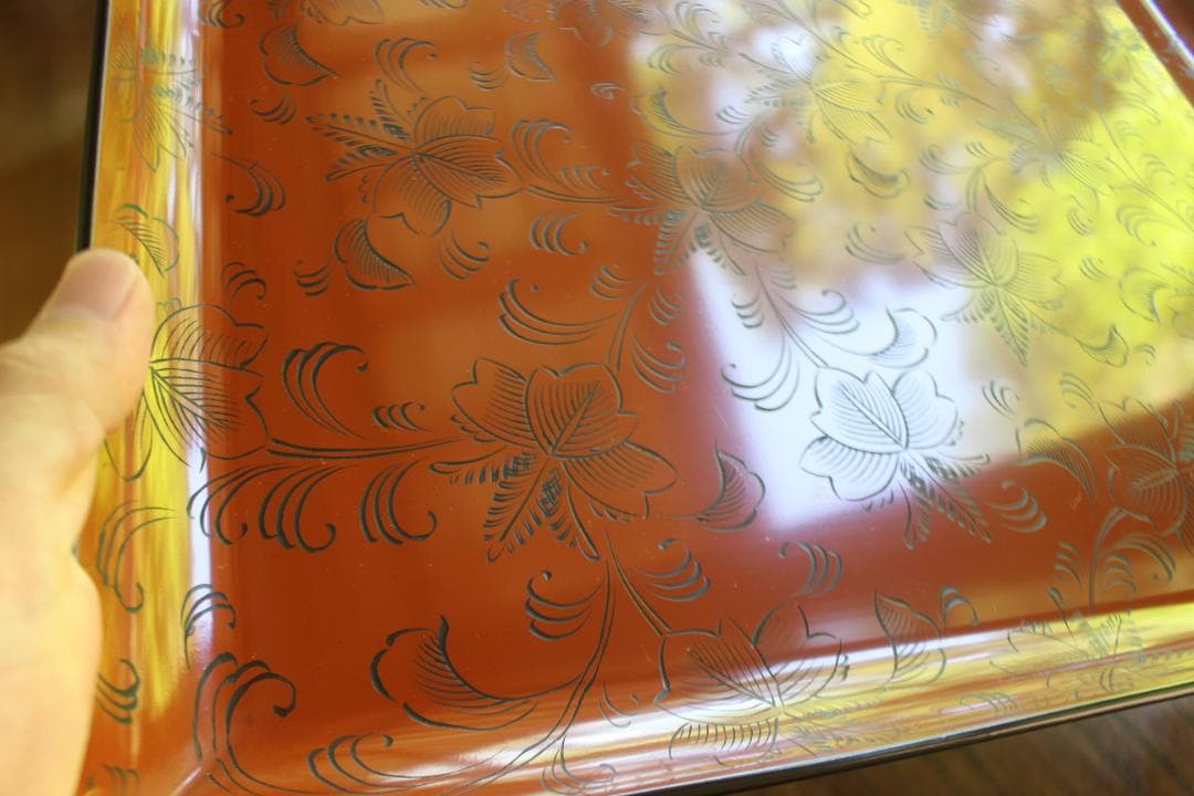 デッドストック！前大峰作！極上沈黒草文の映える脚付四方膳（検輪島塗お膳お盆茶道具