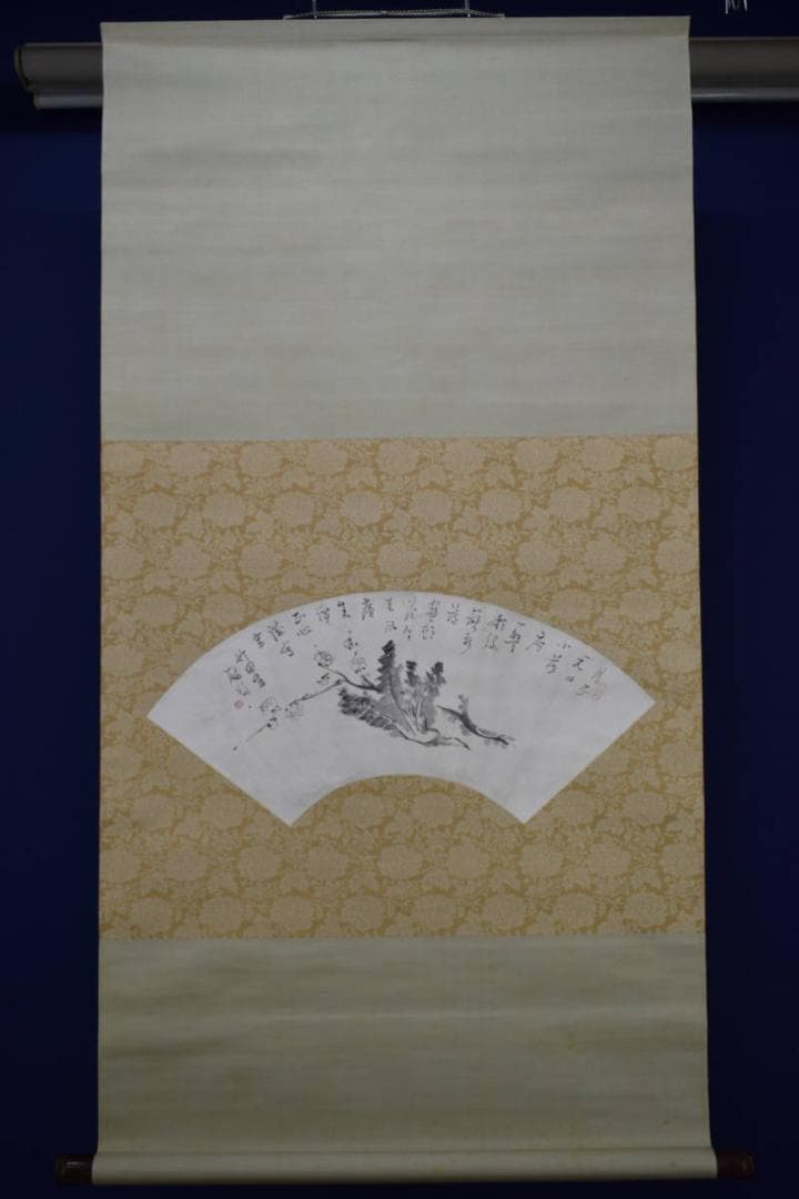 模写/田能村竹田/扇面/梅花蕪画賛/カブ/絹表装/布袋屋掛軸HF-733