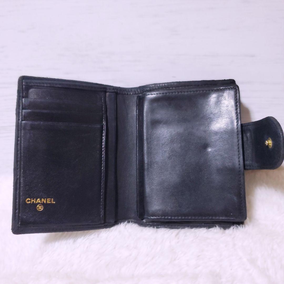 シャネル 折財布 ラムスキン ビコローレ ブラック 黒 ココマーク